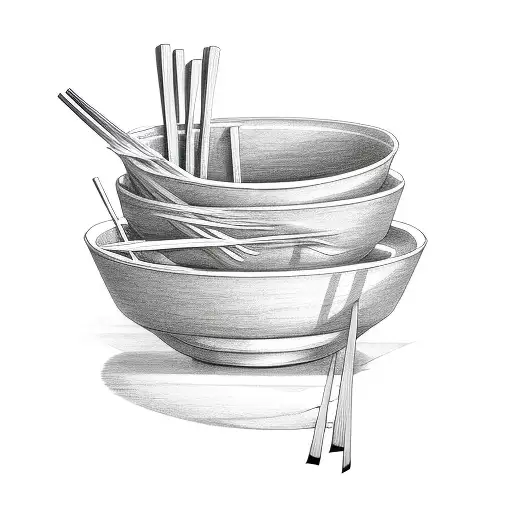 bowl of noodles with chop sticks tattoo design idea
