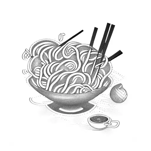bowl of noodles with chop sticks tattoo design idea