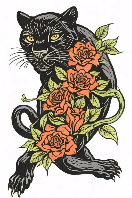 an old school design of a black panther with the date 25.4.23 under it. The classic silhouette of Tinker Bell hidden. tattoo design idea
