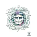 Medusa with sad face, happy mask tattoo design idea