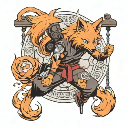 Kurama with naruto on swing tattoo design idea