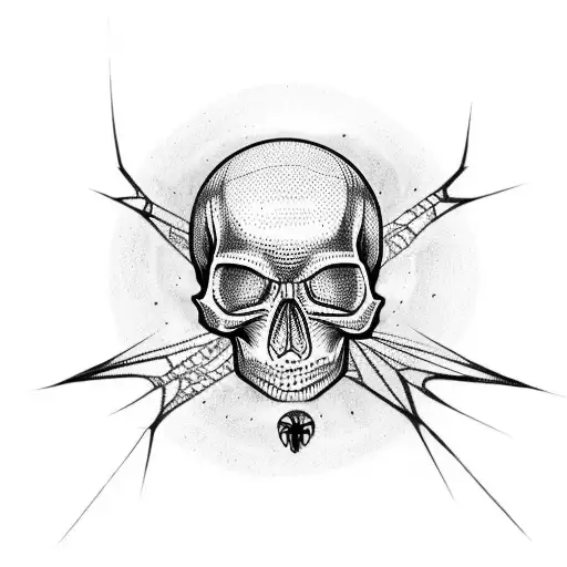 skull with spider webs tattoo design idea
