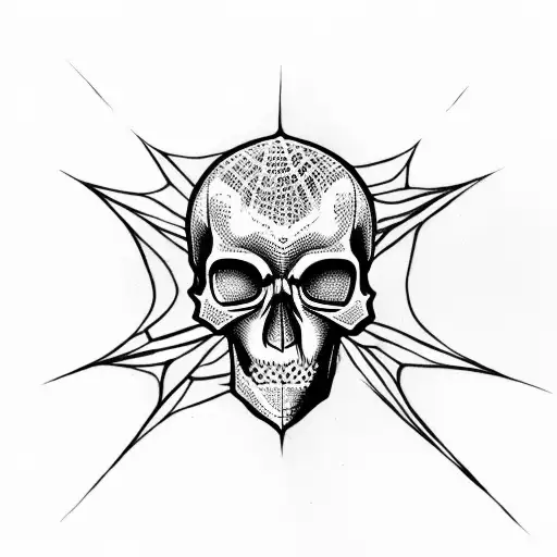 skull with spider webs tattoo design idea