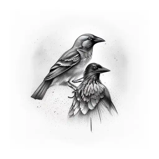the mockingbird & the crow by hardy tattoo design idea