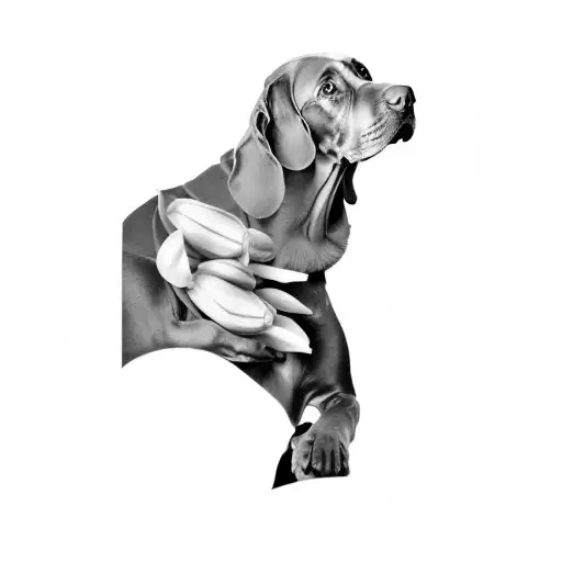 a weimaraner, heart, tulip tattoo design idea