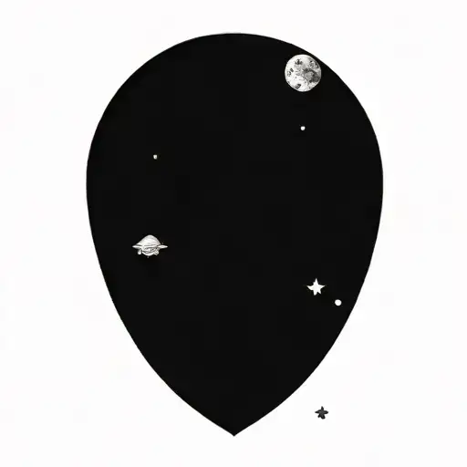 A delicate geometric Cosmic Scene With Planets, stars, and nebulae and one  deaths head moth emerging  tattoo design idea