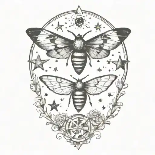 stars, planets, nebulae, deaths head moth tattoo tattoo design idea