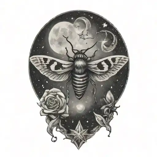 stars, planets, nebulae, deaths head moth tattoo tattoo design idea