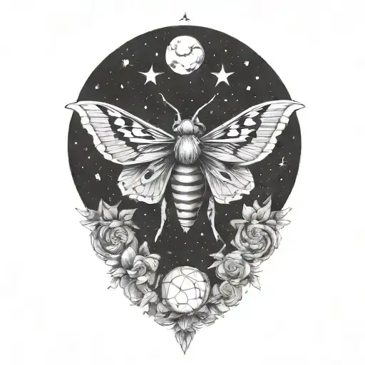 space, stars, planets, nebulae, deaths head moth tattoo tattoo design idea