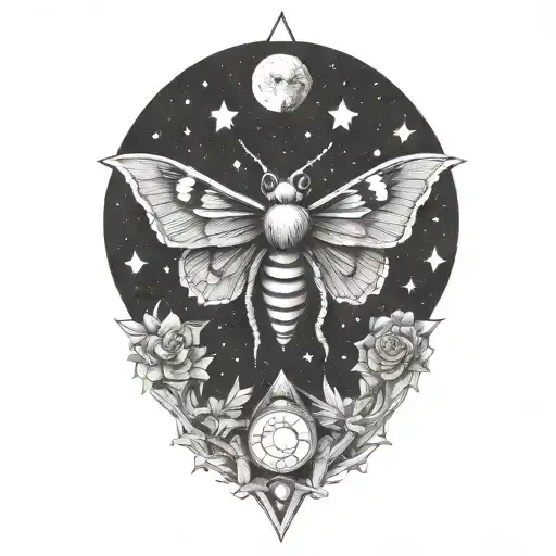 stars, planets, nebulae, deaths head moth tattoo tattoo design idea