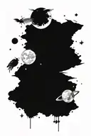A delicate geometric Cosmic Scene With Planets, stars, and nebulae and one  deaths head moth emerging  tattoo design idea