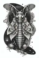 An otherworldly design of a cosmic deaths head moth emerging from the stars tattoo design idea