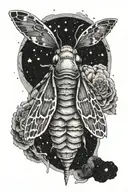 An otherworldly design of a cosmic deaths head moth emerging from the stars tattoo design idea