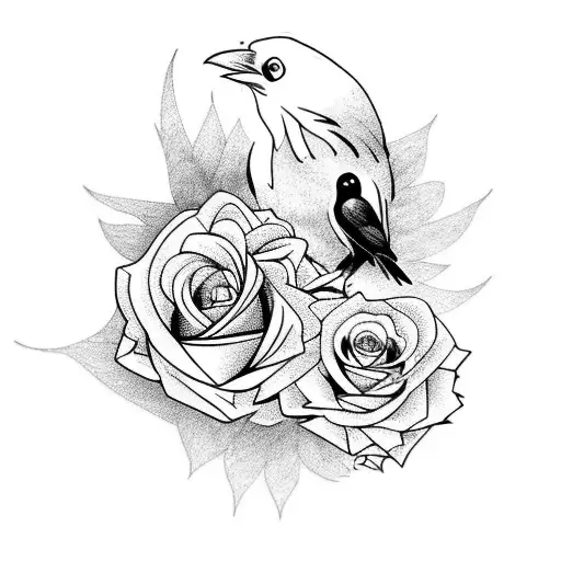 raven and roses tattoo design idea