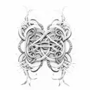 A design featuring the lyrics of a Suicideboys song intertwined with intricate dotwork patterns tattoo design idea