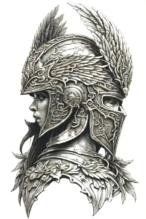 Valkyria female warrior helmet with wings staring back at me tattoo design idea