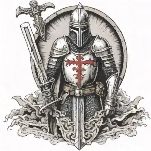 knight templar standing victorius with a sword tattoo design idea