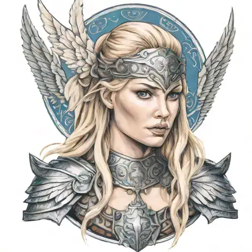 Beautiful norse valkyrie with blonde hair blue eyes tattoos tattoo design idea