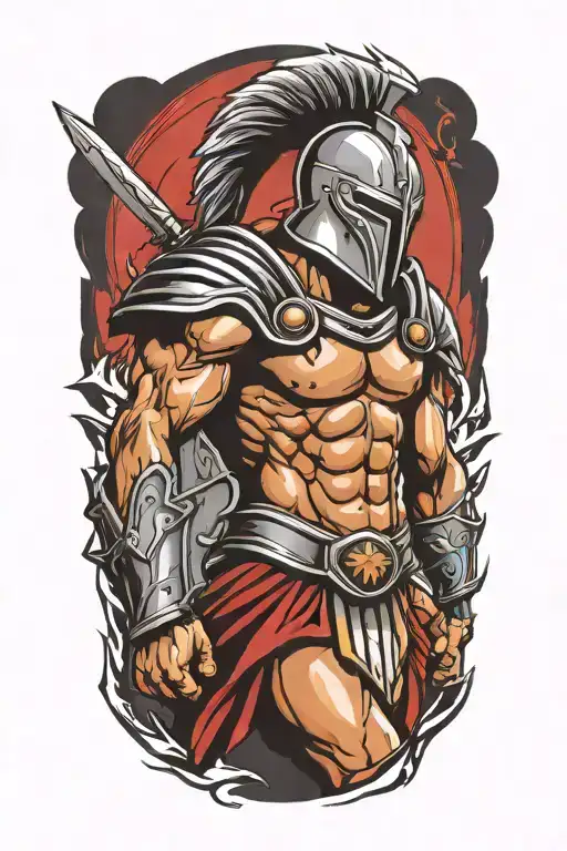 spartan warrior gladiator standing triumphantly tattoo design idea