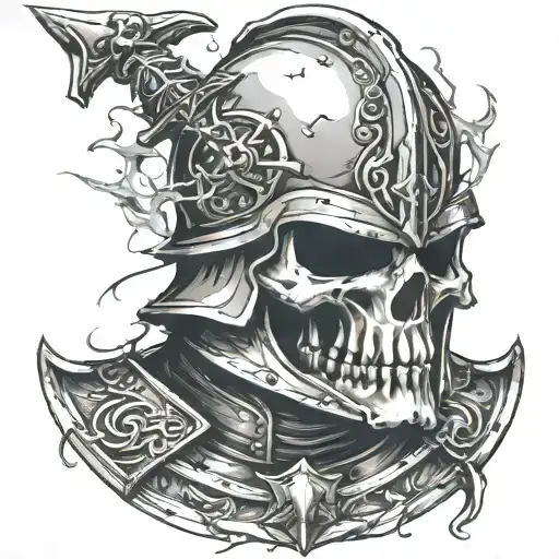 skull helmet knight templar with a sword tattoo design idea