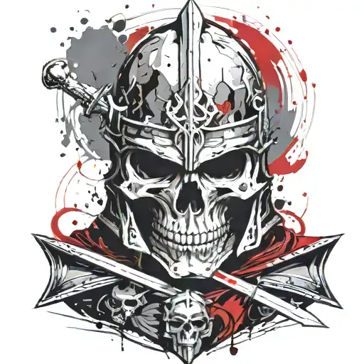 skull helmet knight templar with a sword tattoo design idea