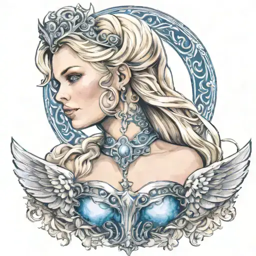 norse valkyrie maiden with blonde hair blue eyes tattoo design idea
