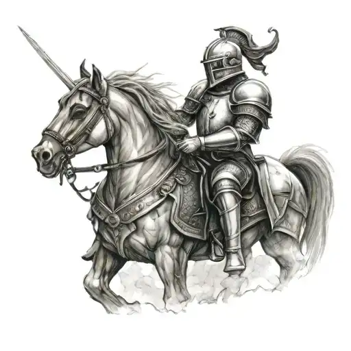 Medieval knight kissing valkyrie warrior woman tattoo design idea