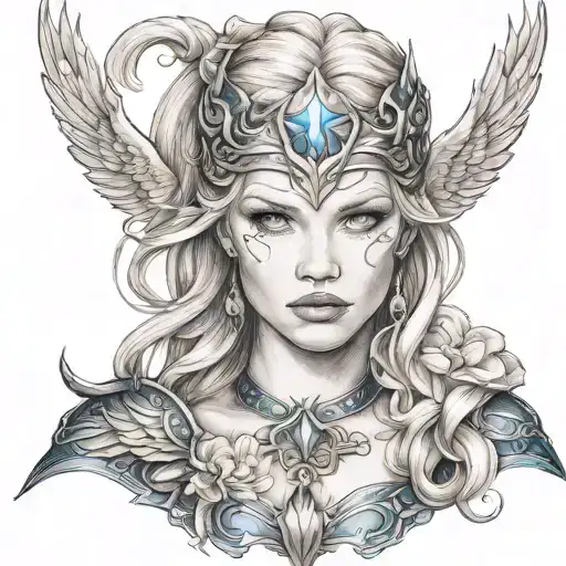 norse valkyrie maiden with blonde hair and blue eyes tattoo design idea