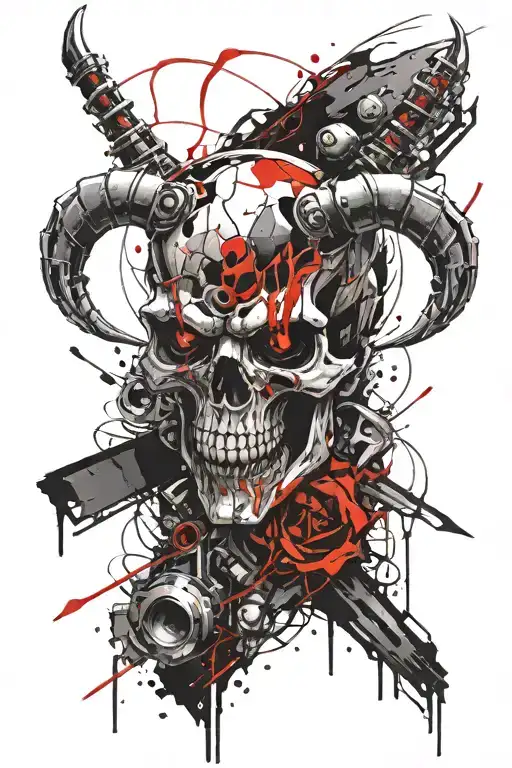 Angry cyber demon skull tattoo design idea