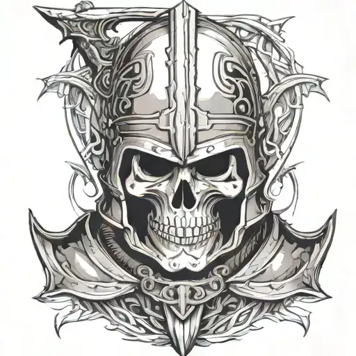 skull helmet knight templar with a sword tattoo design idea