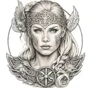 Beautiful norse viking valkyrie shield maiden with blonde hair blue eyes tattoo design idea