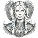 Beautiful norse viking valkyrie shield maiden with blonde hair blue eyes tattoo design idea
