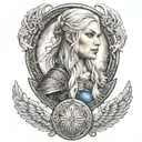 Beautiful norse viking valkyrie shield maiden with blonde hair blue eyes tattoo design idea