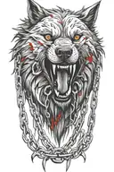Fenrir wolf with chains and blood dripping tattoo design idea