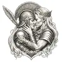 spartan warrior kissing norse valkyrie blonde hair tattoo design idea