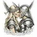 spartan warrior kissing norse valkyrie blonde hair tattoo design idea