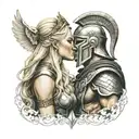 spartan warrior kissing norse valkyrie blonde hair tattoo design idea