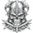 skull helmet knight templar with a sword tattoo design idea