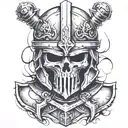 skull helmet knight templar with a sword tattoo design idea