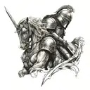 Medieval knight kissing valkyrie warrior woman tattoo design idea