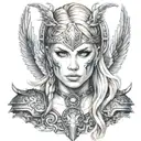 Beautiful norse valkyrie with blonde hair blue eyes tattoo design idea