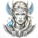 Beautiful norse valkyrie with blonde hair blue eyes tattoo design idea