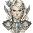 Beautiful norse valkyrie with blonde hair blue eyes tattoo design idea