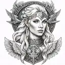 Beautiful norse valkyrie with blonde hair blue eyes tattoo design idea