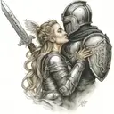 Medieval knight kissing valkyrie warrior woman tattoo design idea