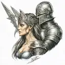 Medieval knight kissing valkyrie warrior woman tattoo design idea