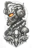 Doom slayer cyberpunk scene tattoo design idea