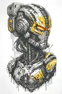 Doom slayer cyberpunk scene tattoo design idea