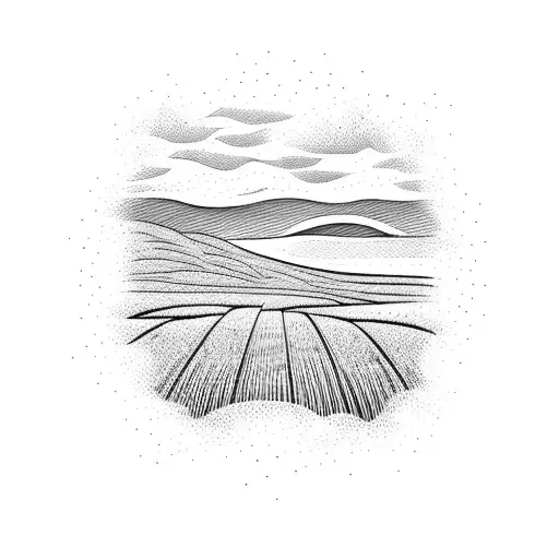 wheat field and sea on a horizon in ukrainian and nordic style for forearm sleeve tattoo design idea