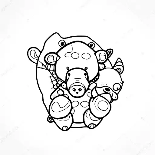 baby triceratops wearing teddy bear costume sleeping with stuff animal lion toy tattoo design idea